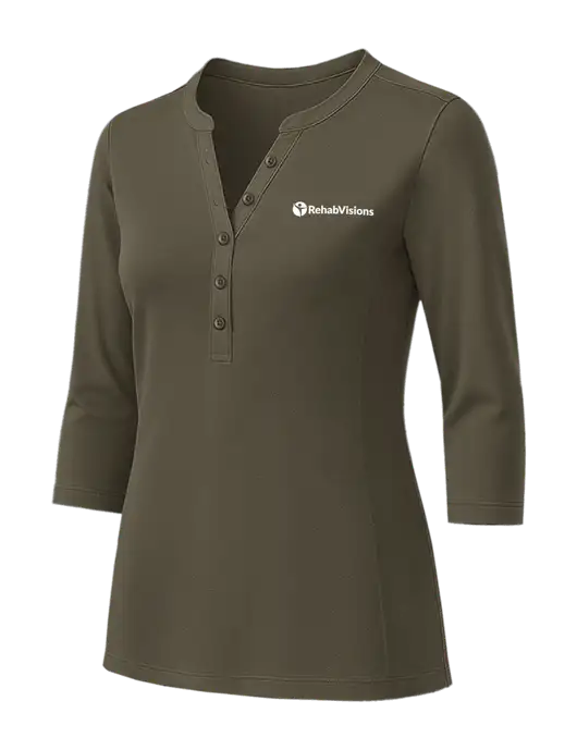 Womens Dark Olive UV Choice Pique Henley w/RehabVisions POST Logo