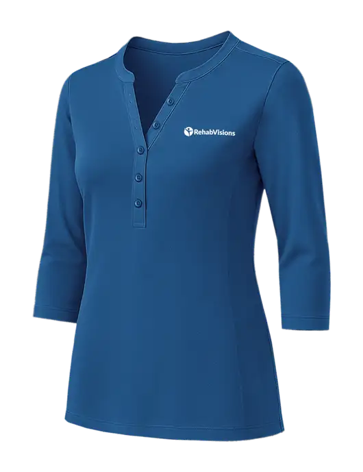 Womens Dark Royal UV Choice Pique Henley w/RehabVisions POST Logo