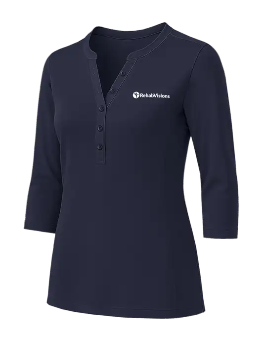 Womens Dark Navy UV Choice Pique Henley w/RehabVisions POST Logo