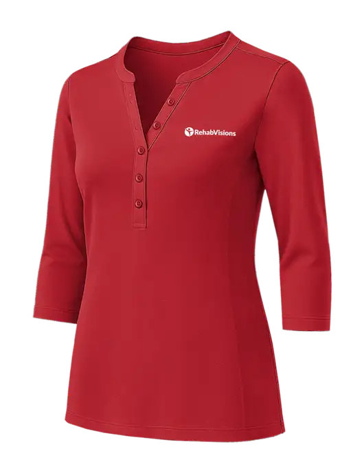 Womens Red UV Choice Pique Henley w/RehabVisions POST Logo