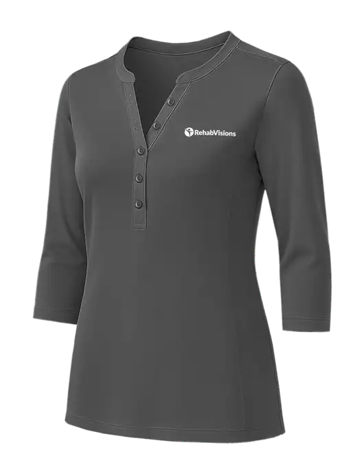 Womens Dark Grey UV Choice Pique Henley w/RehabVisions POST Logo