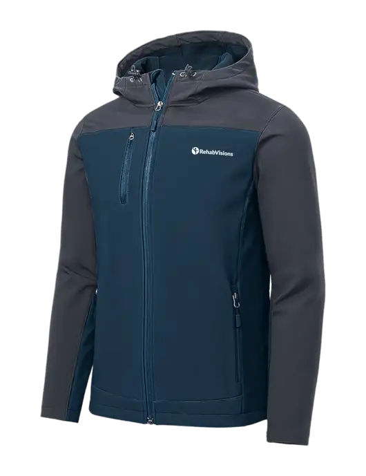 Hooded Core Navy/Dark Grey Soft Shell Jacket w/RehabVisions POST Logo