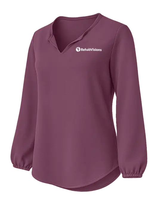 Womens Textured Purple Crepe Blouse w/RehabVisions POST Logo