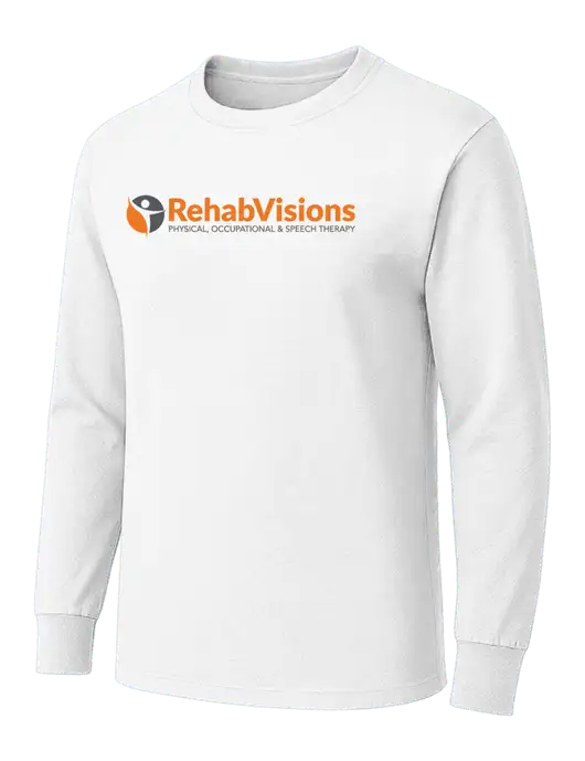 White Heavyweight Long Sleeve 6.1 oz T-Shirt w/RehabVisions POST Logo