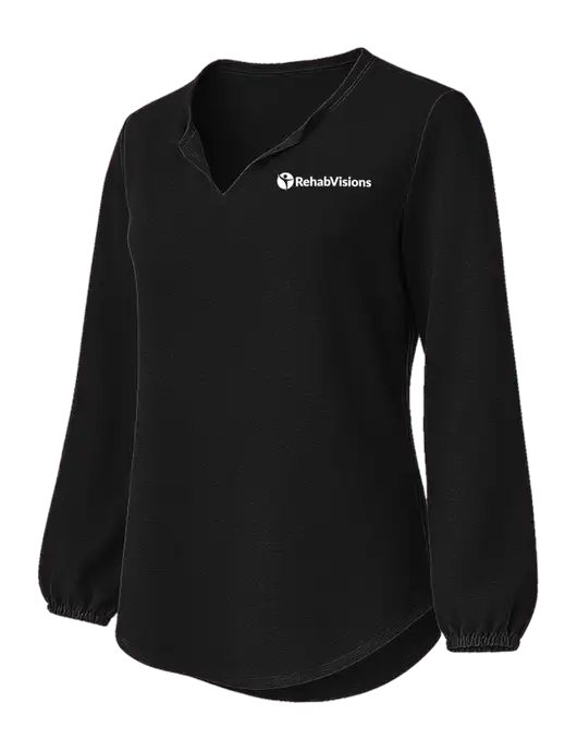 Womens Textured Black Crepe Blouse w/RehabVisions POST Logo