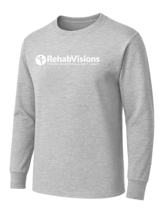 Light Grey Heather Heavyweight Long Sleeve 6.1 oz T-Shirt w/RehabVisions POST Logo