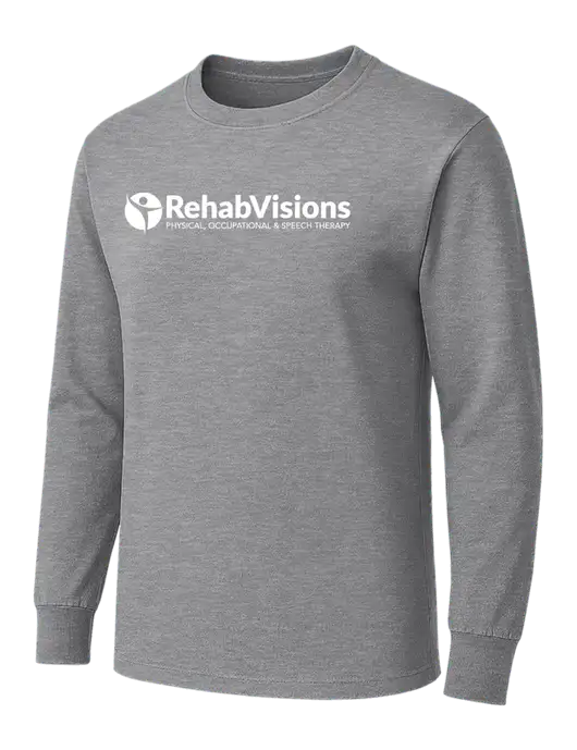 Medium Grey Heather Heavyweight Long Sleeve 6.1 oz T-Shirt w/RehabVisions POST Logo