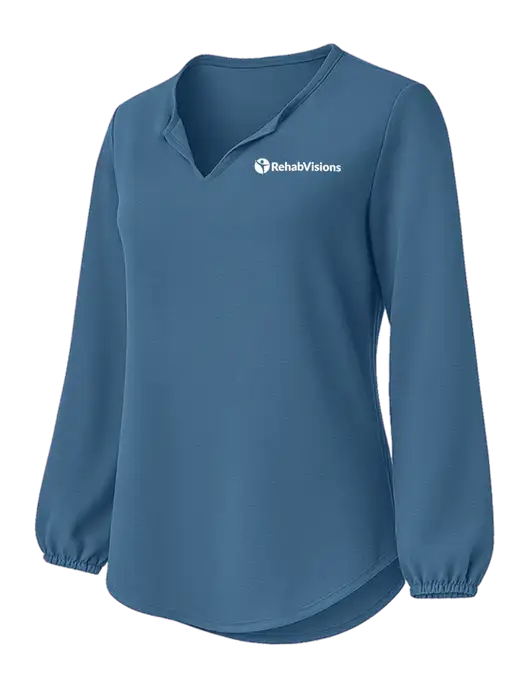 Womens Textured Light Navy Crepe Blouse w/RehabVisions POST Logo