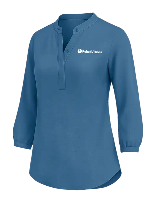 Womens Three Quarter-Sleeve Textured Light Navy Crepe Tunic w/RehabVisions POST Logo
