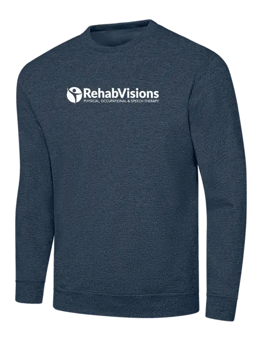 Heather Navy 7.8 oz Ring Spun Crew Sweatshirt w/RehabVisions POST Logo