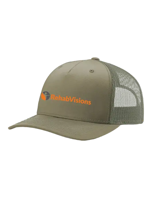 Richardson Five-Panel Trucker Olive Khaki/Light Olive Mesh Cap  w/RehabVisions POST Logo
