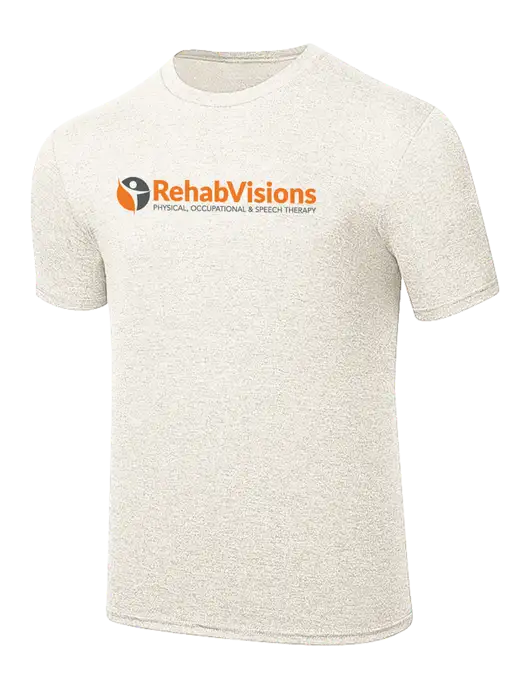 Simply Soft Very Light Tan Heather 4.5oz Poly/Combed Ring Spun Cotton T-Shirt w/RehabVisions POST Logo