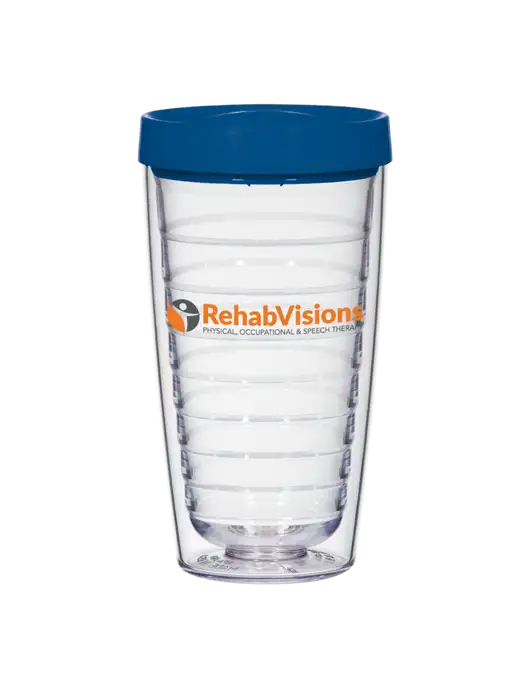 16 oz Trivex Double Wall Tumbler with Light Navy Travel Lid w/RehabVisions POST Logo