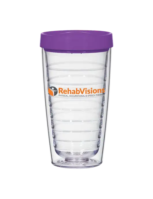16 oz Trivex Double Wall Tumbler with Purple Travel Lid w/RehabVisions POST Logo