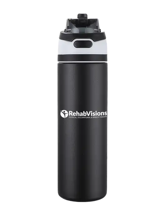Black Sip or Flip 24oz Vacuum Insulated Stainless Steel Bottle  w/RehabVisions POST Logo