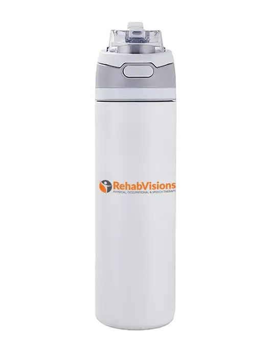 White Sip or Flip 24oz Vacuum Insulated Stainless Steel Bottle  w/RehabVisions POST Logo