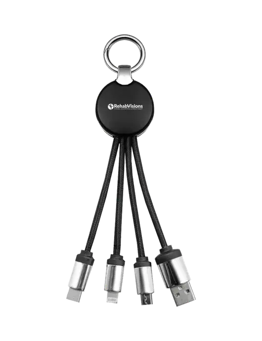 Black Light-Up Multi Charging Cable Keychain w/RehabVisions POST Logo