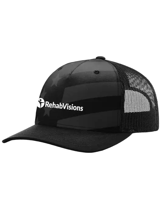 Richardson Five Panel Stars and Stripes Trucker Cap w/RehabVisions POST Logo