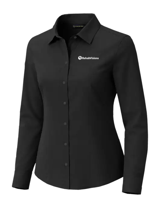 Brooks Brothers Womens Full-Button Black Satin Blouse w/RehabVisions POST Logo