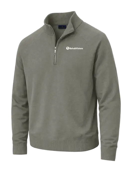 Brooks Brothers Cotton Stretch 1/4-Zip Light Grey Heather Sweater w/RehabVisions POST Logo