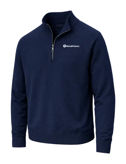 Brooks Brothers Cotton Stretch 1/4-Zip Navy Sweater w/RehabVisions POST Logo