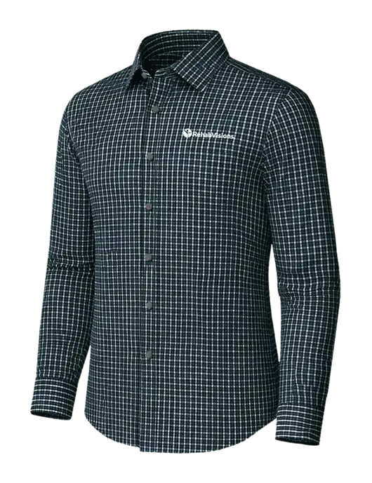 Brooks Brothers Tech Stretch Dark Green Multi Check Patterned Shirt w/RehabVisions POST Logo