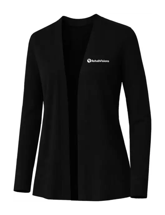 Brooks Brothers Womens Cotton Stretch Long Black Cardigan Sweater w/RehabVisions POST Logo