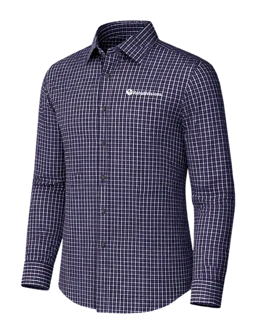 Brooks Brothers Tech Stretch Light Navy Blazer Multi Check Patterned Shirt w/RehabVisions POST Logo