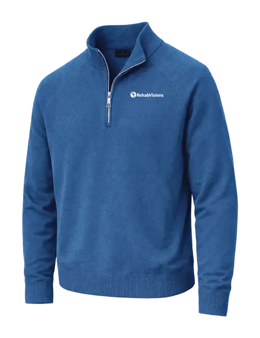 Brooks Brothers Cotton Stretch 1/4-Zip Light Blue Sweater w/RehabVisions POST Logo