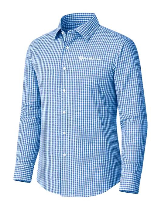 Brooks Brothers Tech Stretch Light Royal Blue Check Patterned Shirt w/RehabVisions POST Logo
