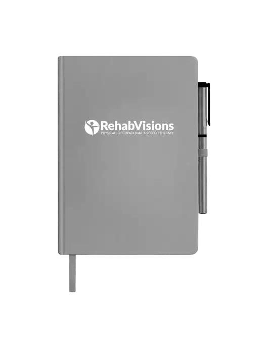 Soft Touch Medium Grey Journal and Gel Pen Combo w/RehabVisions POST Logo
