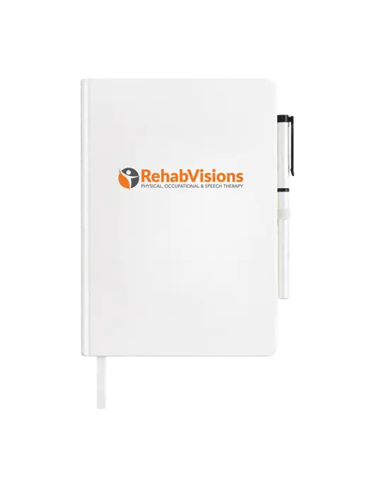 Soft Touch White Journal and Gel Pen Combo w/RehabVisions POST Logo