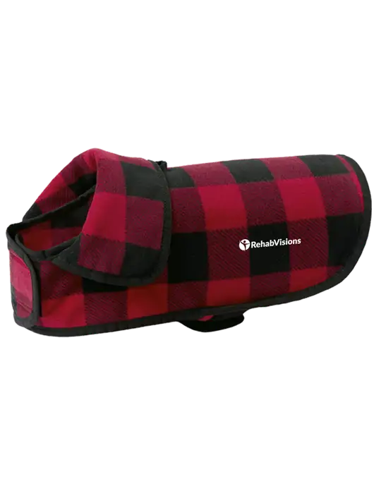 Pawsh Buffalo Red/Black Check Pet Fleece Jacket w/RehabVisions POST Logo