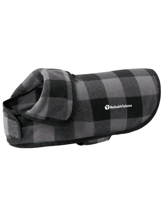 Pawsh Buffalo Grey/Black Check Pet Fleece Jacket w/RehabVisions POST Logo