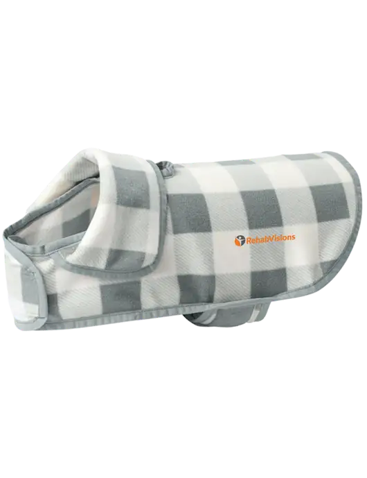 Pawsh Buffalo Medium Grey/White Check Pet Fleece Jacket w/RehabVisions POST Logo