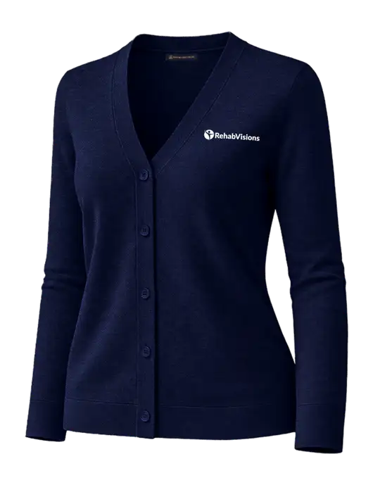 Brooks Brothers Womens Cotton Stretch Dark Navy Cardigan Sweater w/RehabVisions POST Logo