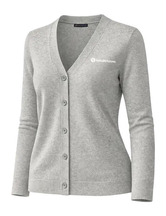 Brooks Brothers Womens Cotton Stretch Light Grey Heather Cardigan Sweater w/RehabVisions POST Logo