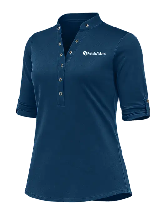 OGIO Womens Crush Henley Light Navy 3/4 Sleeve Shirt w/RehabVisions POST Logo
