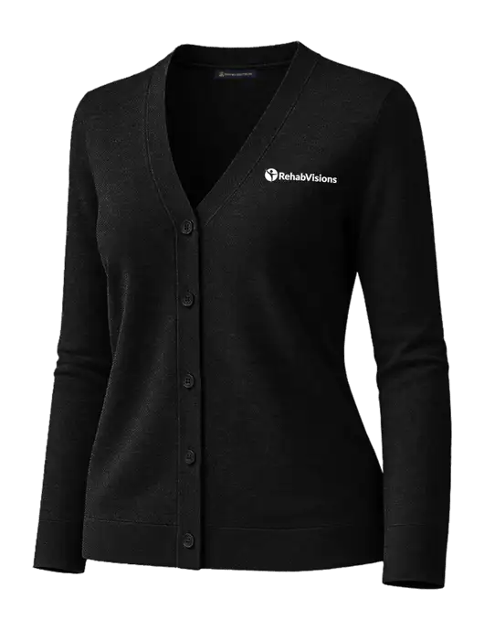 Brooks Brothers Womens Cotton Stretch Black Cardigan Sweater w/RehabVisions POST Logo