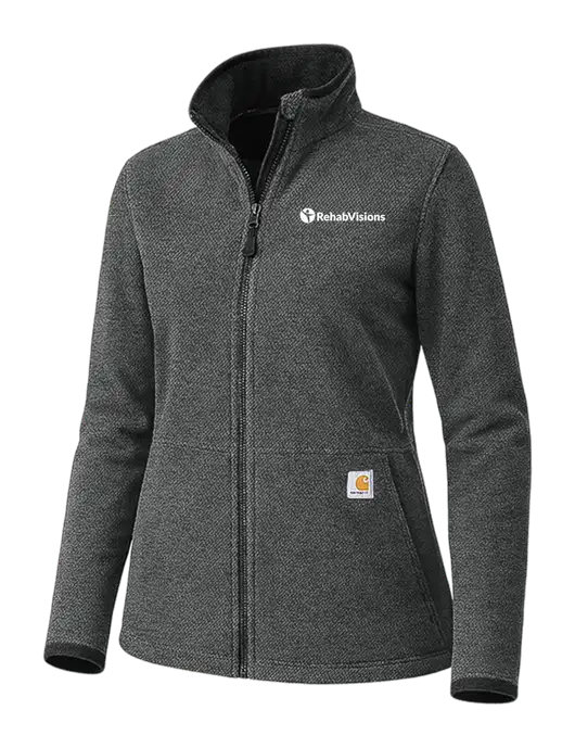Carhartt Womens Very Dark Grey Heather Textured Full-Zip Fleece Jacket w/RehabVisions POST Logo