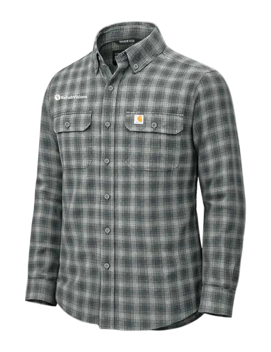 Carhartt Rugged Flex Plaid Dark Grey Long Sleeve Shirt w/RehabVisions POST Logo
