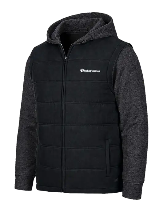 TravisMathew Tides Up Hooded Black/Black Heather Jacket w/RehabVisions POST Logo