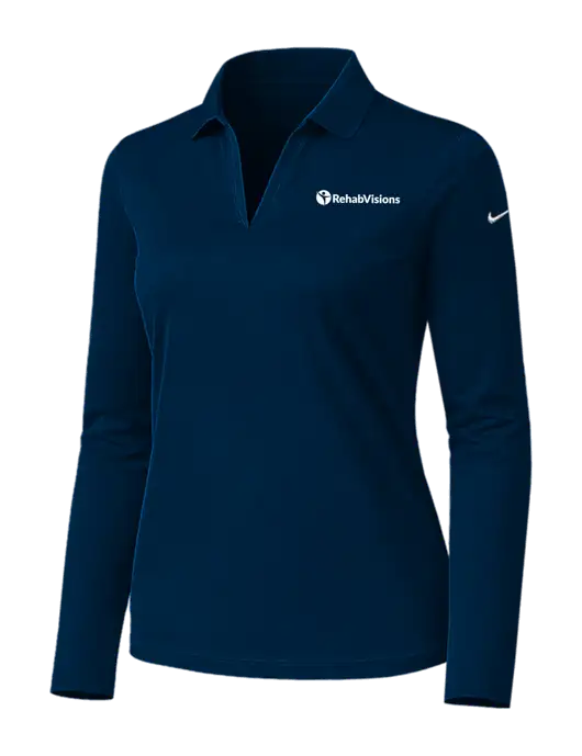 Nike Womens Navy Dri-FIT Micro Pique 2.0 Long Sleeve Polo w/RehabVisions POST Logo