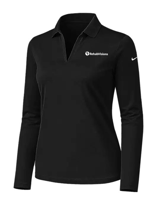 Nike Womens Black Dri-FIT Micro Pique 2.0 Long Sleeve Polo w/RehabVisions POST Logo