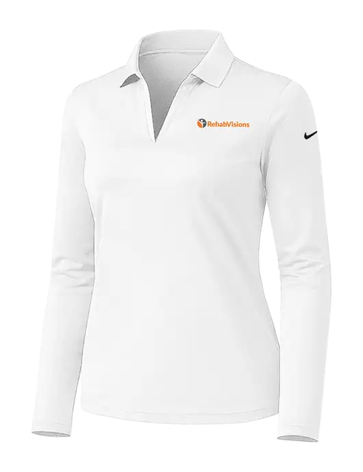 Nike Womens White Dri-FIT Micro Pique 2.0 Long Sleeve Polo w/RehabVisions POST Logo
