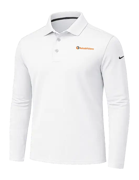 Nike White Dri-FIT Micro Pique 2.0 Long Sleeve Polo w/RehabVisions POST Logo