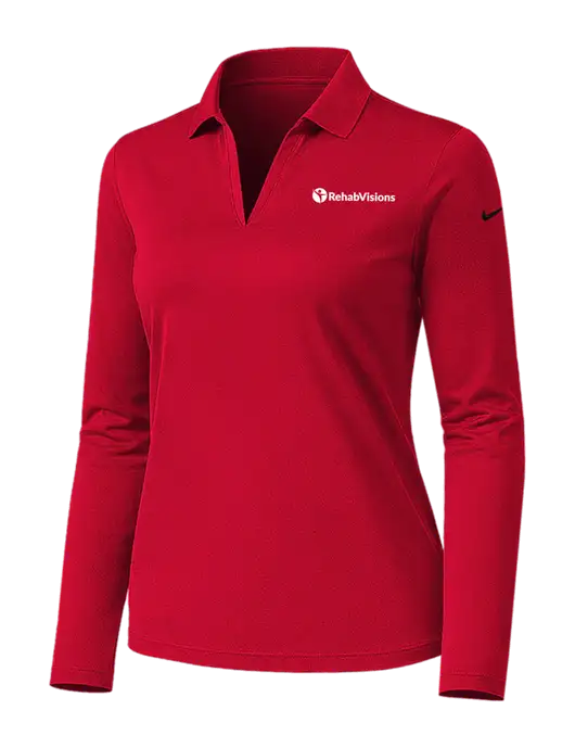 Nike Womens Red Dri-FIT Micro Pique 2.0 Long Sleeve Polo w/RehabVisions POST Logo