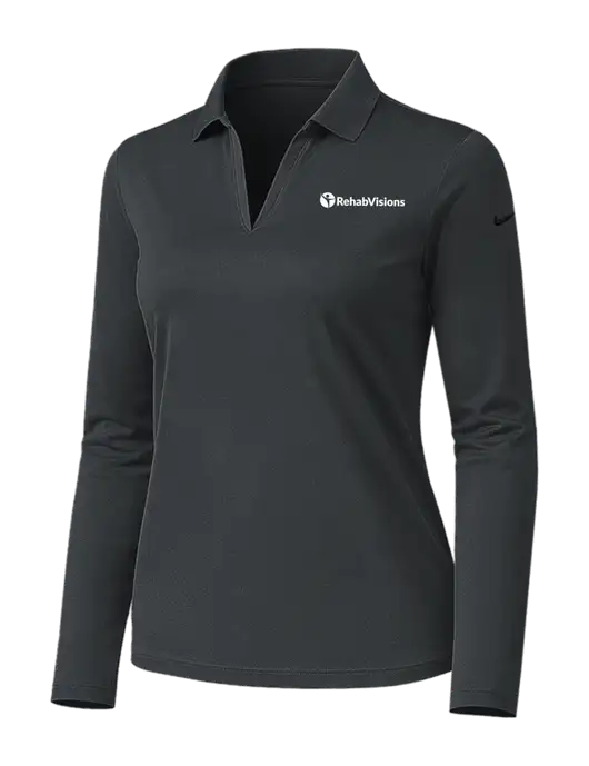 Nike Womens Dark Grey Dri-FIT Micro Pique 2.0 Long Sleeve Polo w/RehabVisions POST Logo