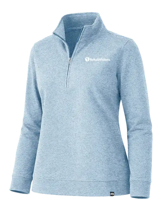 TravisMathew Womens Coveside Light Blue Heather 1/2 Zip w/RehabVisions POST Logo