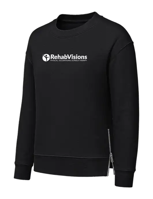 Womens Black Dual Side Zippers Crewneck w/RehabVisions POST Logo